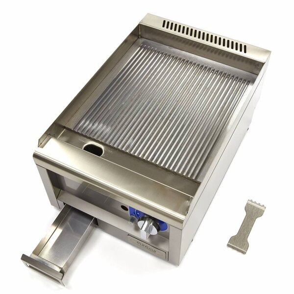 Horeca Grillplaat Gegroefd Gas | RVS | RVS spatschermen | Temperatuurregelaar | 400x600x240(h)mm