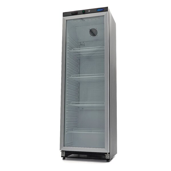Koelkast zwart met glas | 1 Draaideur | 340 Liter Capaciteit | 4 Roosters | 0.37kW (230V) | 600x590x1850(h)mm