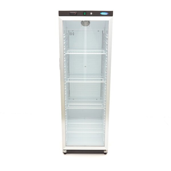 Koelkast zwart met glas | 1 Draaideur | 340 Liter Capaciteit | 4 Roosters | 0.37kW (230V) | 600x590x1850(h)mm