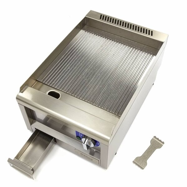 Horeca Grillplaat Gegroefd | 50–300°C | RVS | RVS spatschermen | 3kW (230V) | 400x600x240(h)mm