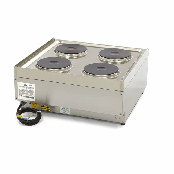 Kookplaat Horeca | 90–450°C | RVS/Gietijzer | Vier pitten | 7kW (400V) | 600x600x260(h)mm