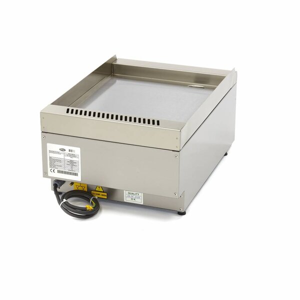 Horeca Grillplaat Glad Enkel Elektrisch | 50–300°C | RVS | RVS spatscherm | 3kW (230V) | 400x600x240(h)mm