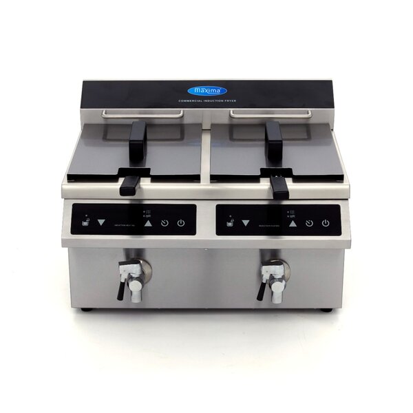 Inductie frituurpan | 60–190°C | RVS | 2 x 8 liter bakken | 7kW (2x 230V) | 580x500x410(h)mm
