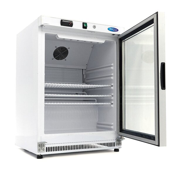 Koelkast wit met glazen | 1 Draaideur | 130 Liter Capaciteit | 3 Roosters | 0.21kW (230V) | 600x590x850(h)mm
