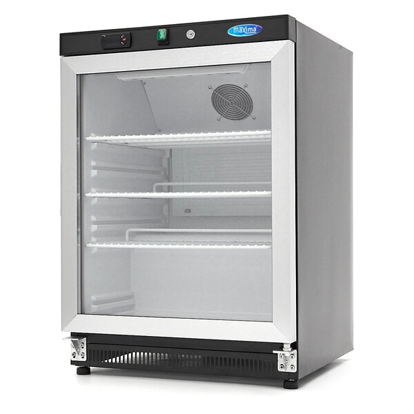Koelkast zwart met glas | 1 Draaideur | 130 Liter Capaciteit | 3 Roosters | 0.21kW (230V) | 600x590x850(h)mm