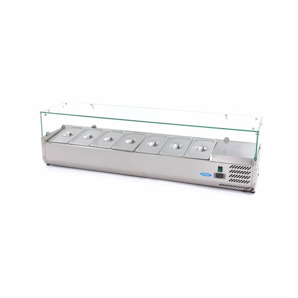 Opzetkoelvitrine | 7x 1/3 GN | Statische koeling | 0.2kW (230V) | 1600x395x435(h)mm