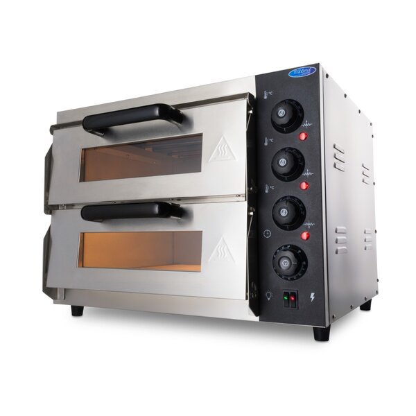 Pizza Oven | 2 Deuren | 2 Compartimenten | RVS/Metaal/Glas | 3kW (230V) | 580x580x450(h)mm