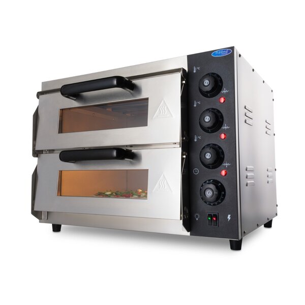 Pizza Oven | 2 Deuren | 2 Compartimenten | RVS/Metaal/Glas | 3kW (230V) | 580x580x450(h)mm