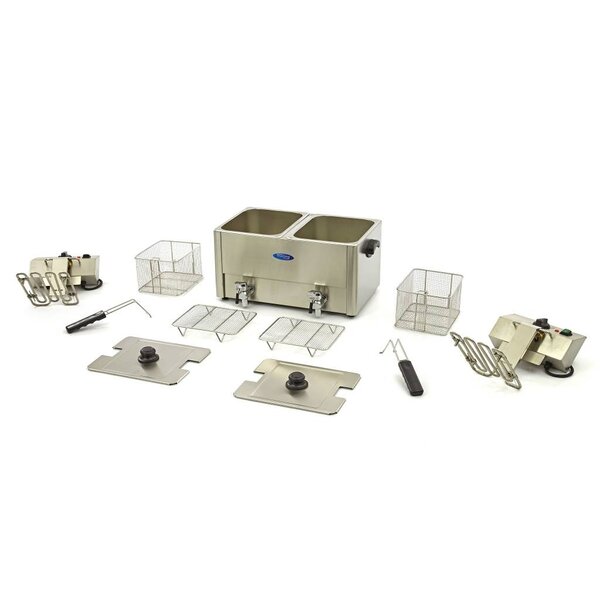 Frituurpan horeca | RVS | Twee aparte bakken | Tapkranen | 6.4kW (230V) | 600x460x390(h)mm