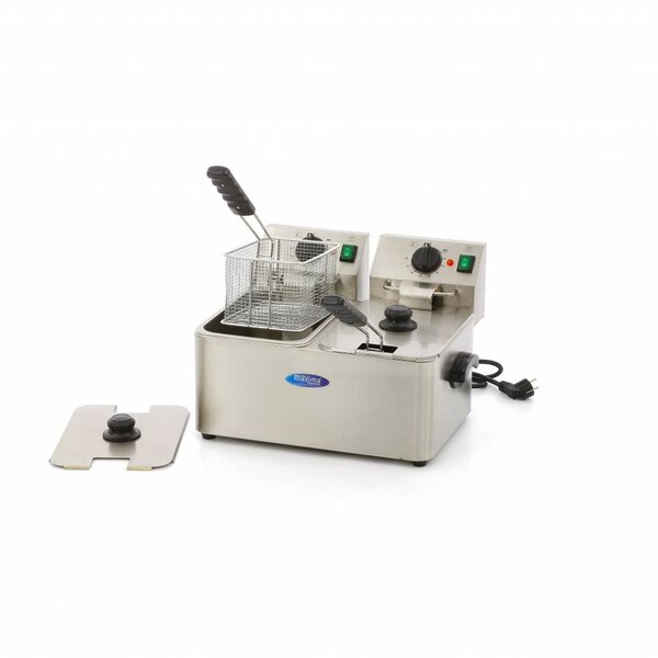 Dubbele horeca friteuse | RVS | RVS behuizing | Instelbare thermostaat | 5kW (230V) | 500x380x310(h)mm