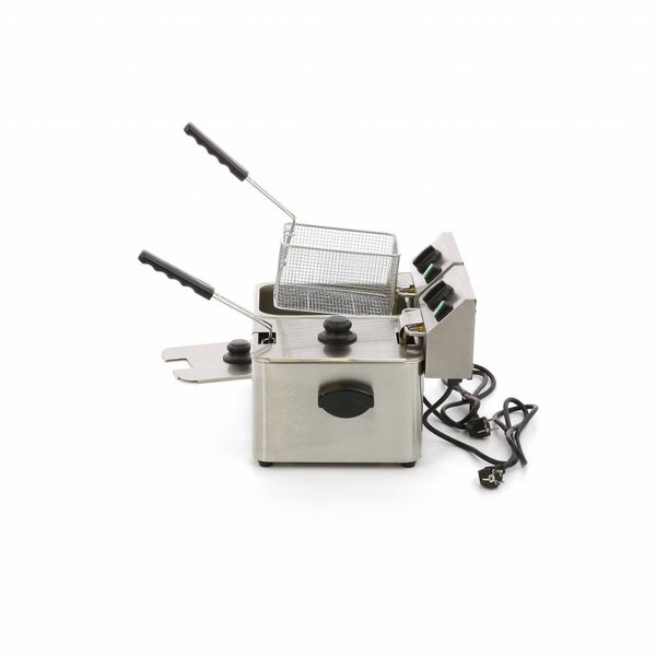 Dubbele horeca friteuse | RVS | RVS behuizing | Instelbare thermostaat | 5kW (230V) | 500x380x310(h)mm