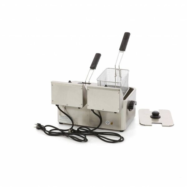 Dubbele horeca friteuse | RVS | RVS behuizing | Instelbare thermostaat | 5kW (230V) | 500x380x310(h)mm