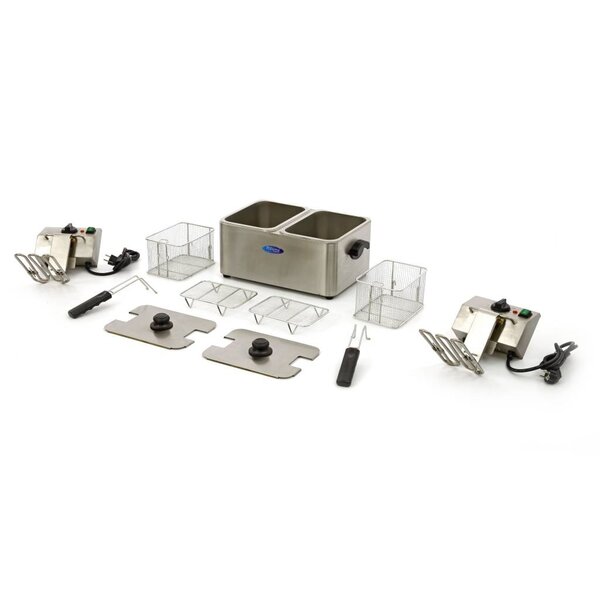 Dubbele horeca friteuse | RVS | RVS behuizing | Instelbare thermostaat | 5kW (230V) | 500x380x310(h)mm