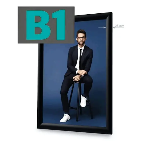 Kliklijst | STANDARD | Aluminium | Zwart | B1-Formaat | Rand 25mm | Incl. Wandbevestiging