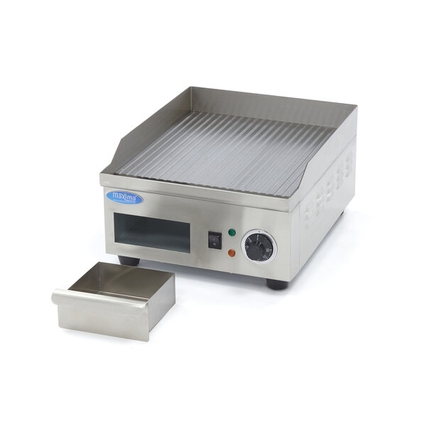 Elektrische grillplaat | 50–300°C | RVS | Gegroefde bakplaat | 2kW (230V) | 360x450x220(h)mm