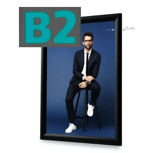 Kliklijst | STANDARD | Aluminium | Zwart | B2-Formaat | Rand 25mm | Incl. Wandbevestiging