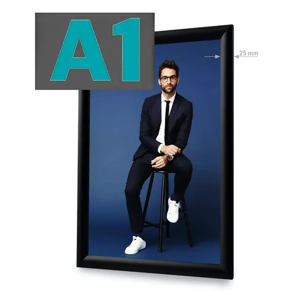 Kliklijst | STANDARD | Aluminium | Zwart | A1-Formaat | Rand 25mm | Incl. Wandbevestiging