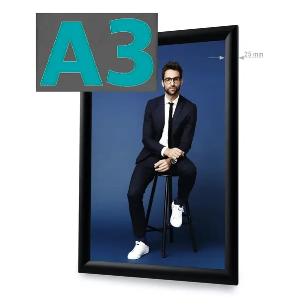 Kliklijst | STANDARD | Aluminium | Zwart | A3-Formaat | Rand 25mm | Incl. Wandbevestiging