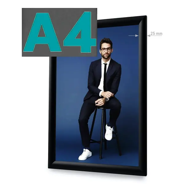 Kliklijst | STANDARD | Aluminium | Zwart | A4-Formaat | Rand 25mm | Incl. Wandbevestiging