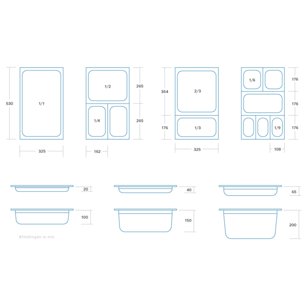 Gastronorm Bak Polycarbonaat | Vaatwasserbestendig | 322x263x97(h)mm