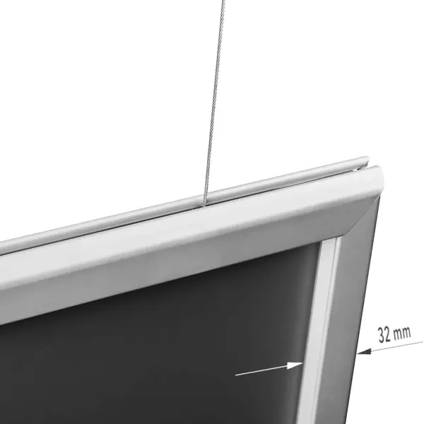 Hangende Kliklijst | VERTICO | Aluminium | Zilvergrijs | A1-Formaat | Dubbelzijdig | Rand 32mm | Incl. Plafondbevestiging (≤1450mm)