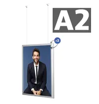 Luxus Hangende Kliklijst | VERTICO | Aluminium | Zilvergrijs | A2-Formaat | Dubbelzijdig | Rand 32mm | Incl. Plafondbevestiging (≤1450mm)