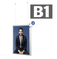 Luxus Hangende Kliklijst | VERTICO | Aluminium | Zilvergrijs | B1-Formaat | Dubbelzijdig | Rand 32mm | Incl. Plafondbevestiging (≤1450mm)