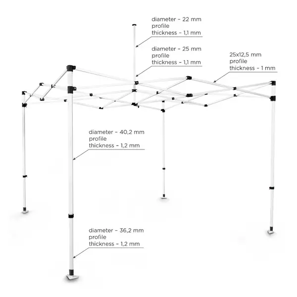 Opvouwbaar Partytentframe | BLANC | Staal | Wit | Incl. Roltas | 3000x3000x3430(h)mm