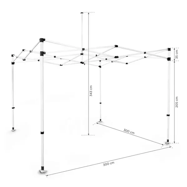 Opvouwbaar Partytentframe | BLANC | Staal | Wit | Incl. Roltas | 3000x3000x3430(h)mm