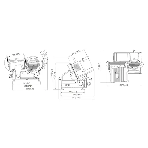 Vleessnijmachine | GSE | Mes Ø300mm | Capaciteit 265x185/Ø215mm | Snijdikte 0-23mm | 0.44kW (230V) | 692x580x538(h)mm