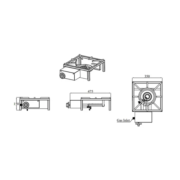 Wokbrander | Gas | 11kW | Waakvlam | 350x475x150(h)mm