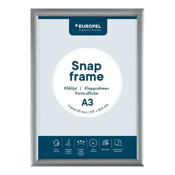 Kliklijst | Aluminium | Zilvergrijs | A3-Formaat | Rand 25mm | Incl. Wandbevestiging | 328x451mm