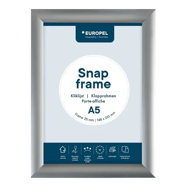 Kliklijst | Aluminium | Zilvergrijs | A5-Formaat | Rand 25mm | Incl. Wandbevestiging