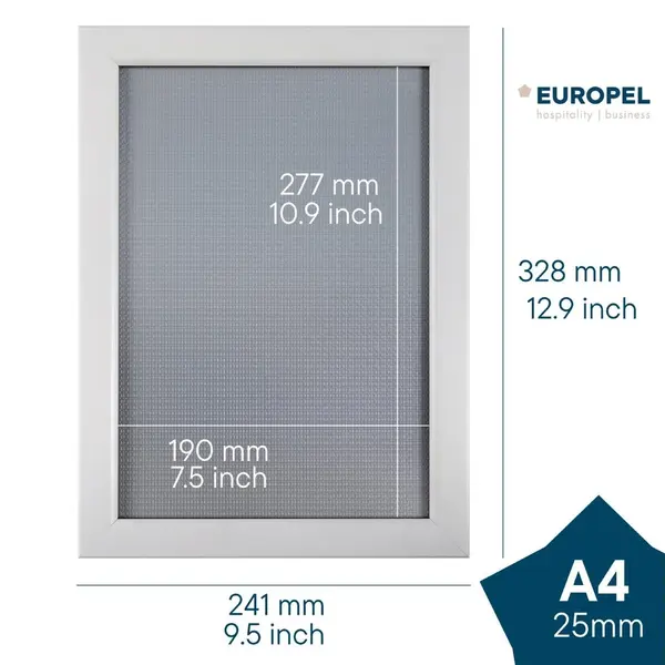 Kliklijst | Aluminium | Wit (Mat) | A4-Formaat | Rand 25mm | Incl. Wandbevestiging | 241x328mm