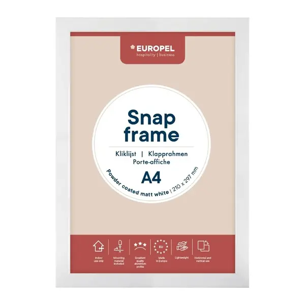 Kliklijst | Aluminium | Wit (Mat) | A4-Formaat | Rand 25mm | Incl. Wandbevestiging | 241x328mm