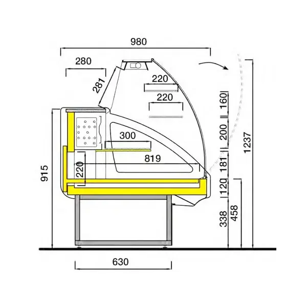 Gebak-/Patisseriekoeltoonbank | VERONA | Ladensysteem | +4°C/+6°C | Statisch | Kantelruit | 2900x980x1237(h)mm