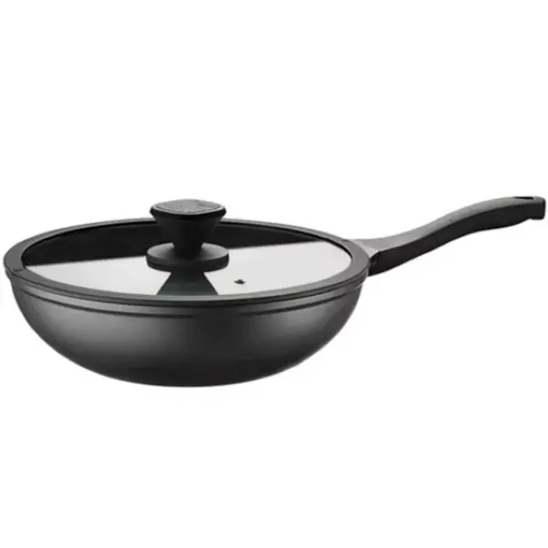 Wokpan | PRO | Aluminium (Antiaanbaklaag) | Div. Warmtebronnen | Platte Bodem | Incl. Deksel | Ø300x90(h)mm