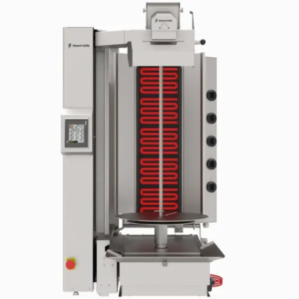 Robot Dönergrill | Elektrisch | 5 Elementen | 8kW (400V) | Max. 120kg | Rotatiemotor Onder | Handsfree Snijden | 720x980x1260(h)mm