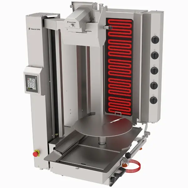 Robot Dönergrill | Elektrisch | 5 Elementen | 8kW (400V) | Max. 120kg | Rotatiemotor Onder | Handsfree Snijden | 720x980x1260(h)mm