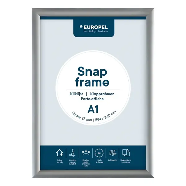 Kliklijst | Aluminium | Zilvergrijs | A1-Formaat | Rand 25mm | Incl. Wandbevestiging