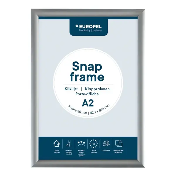 Kliklijst | Aluminium | Zilvergrijs | A2-Formaat | Rand 25mm | Incl. Wandbevestiging | 451x625mm