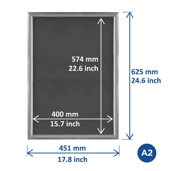 Kliklijst | Aluminium | Zilvergrijs | A2-Formaat | Rand 25mm | Incl. Wandbevestiging | 451x625mm