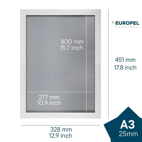 Kliklijst | Aluminium | Wit (Mat) | A3-Formaat | Rand 25mm | Incl. Wandbevestiging | 328x451mm
