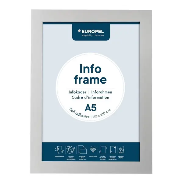 Magnetische Wissellijsten | Zilvergrijs | Dubbelzijdig | A5-Formaat | Rand 18mm | 2 Stuks | 175x237mm