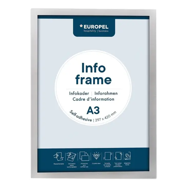 Magnetische Wissellijsten | Zilvergrijs | Dubbelzijdig | A3-Formaat | Rand 18mm | 2 Stuks | 327x450mm