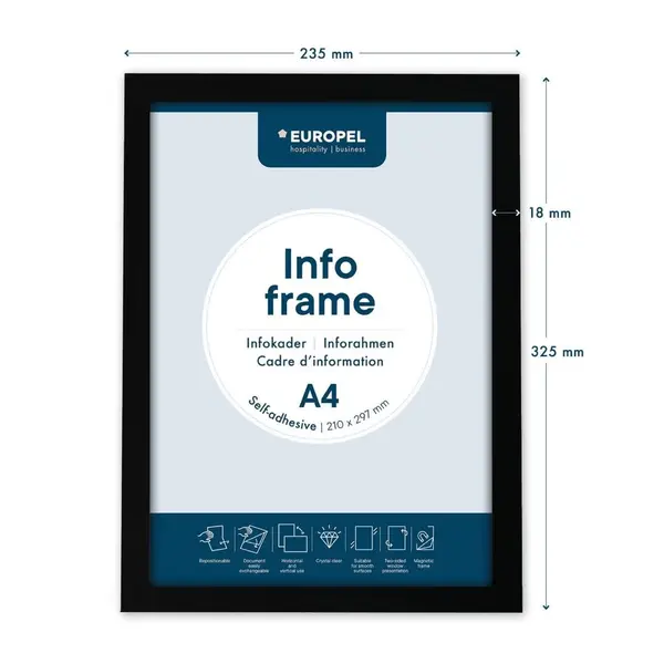 Magnetische Wissellijsten | Zwart | Dubbelzijdig | A4-Formaat | Rand 18mm | 2 Stuks | 235x325mm