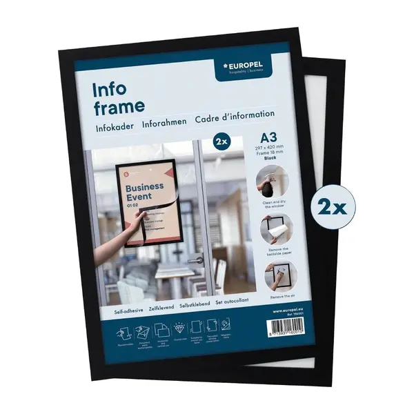 Magnetische Wissellijsten | Zwart | Dubbelzijdig | A3-Formaat | Rand 18mm | 2 Stuks | 327x450mm