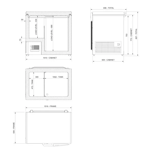 Koelkist | EBC | Wit | 414L | +3°C/+10°C | Statisch | Kanteldeksel | Wielen | 1516x696x857(h)mm