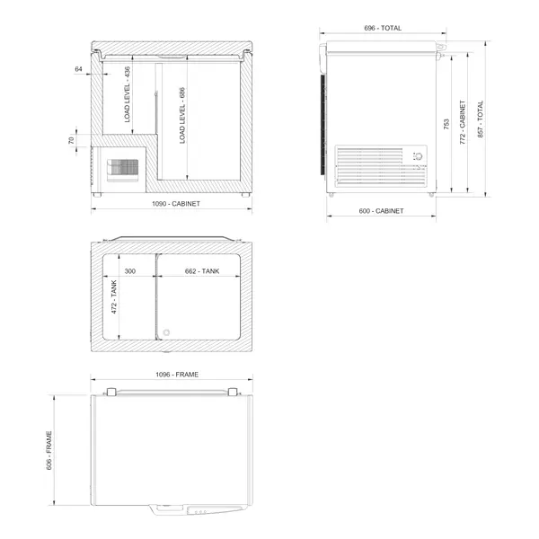Koelkist | EBC | Wit | 278L | +3°C/+10°C | Statisch | Kanteldeksel | Wielen | 1096x696x857(h)mm