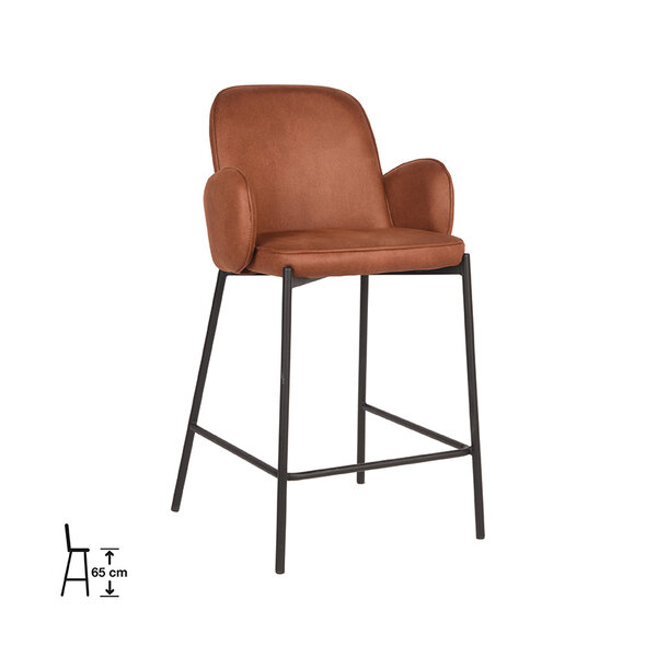 Barkruk Jari | Cognac | Microvezel | Laag | 2 stuks